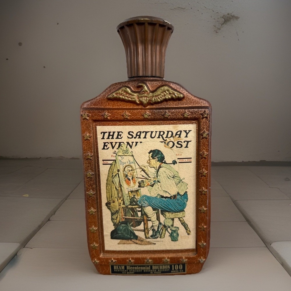 Vtg Empty JIM BEAM Ceramic Norman Rockwell Bicentennial 1776!A Patriotic Bottle!